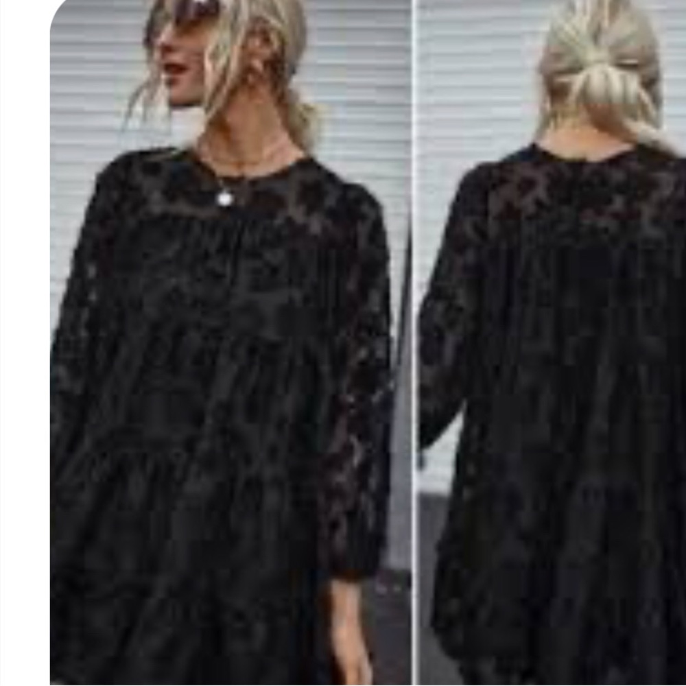 Zara Black Flocked Babydoll Swing Dress